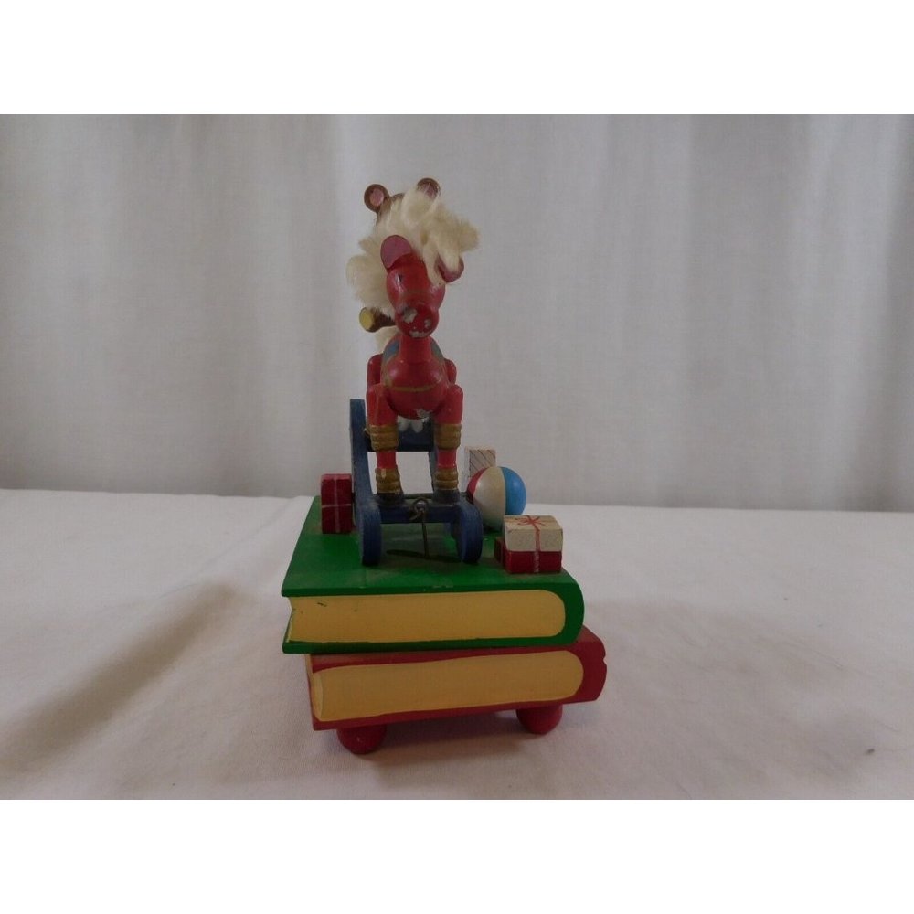 Wooden Motion Rocking Horse Music Box Plays "It's a Small World” Christmas